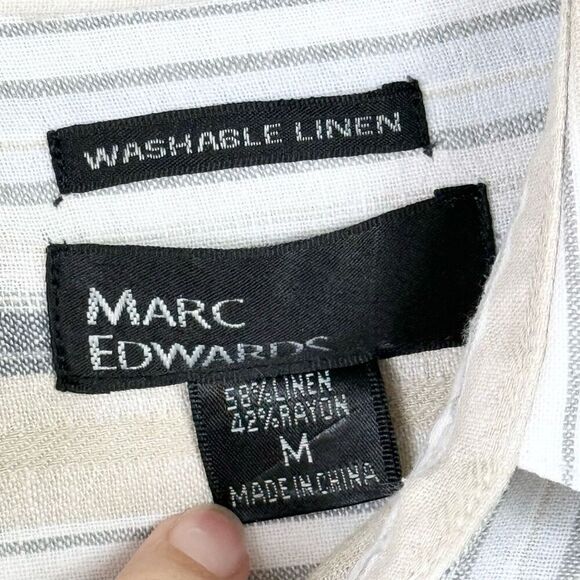 Marc Edwards Washable Linen White Striped Short Sleeve Button Up Shirt Size M - Picture 3 of 4